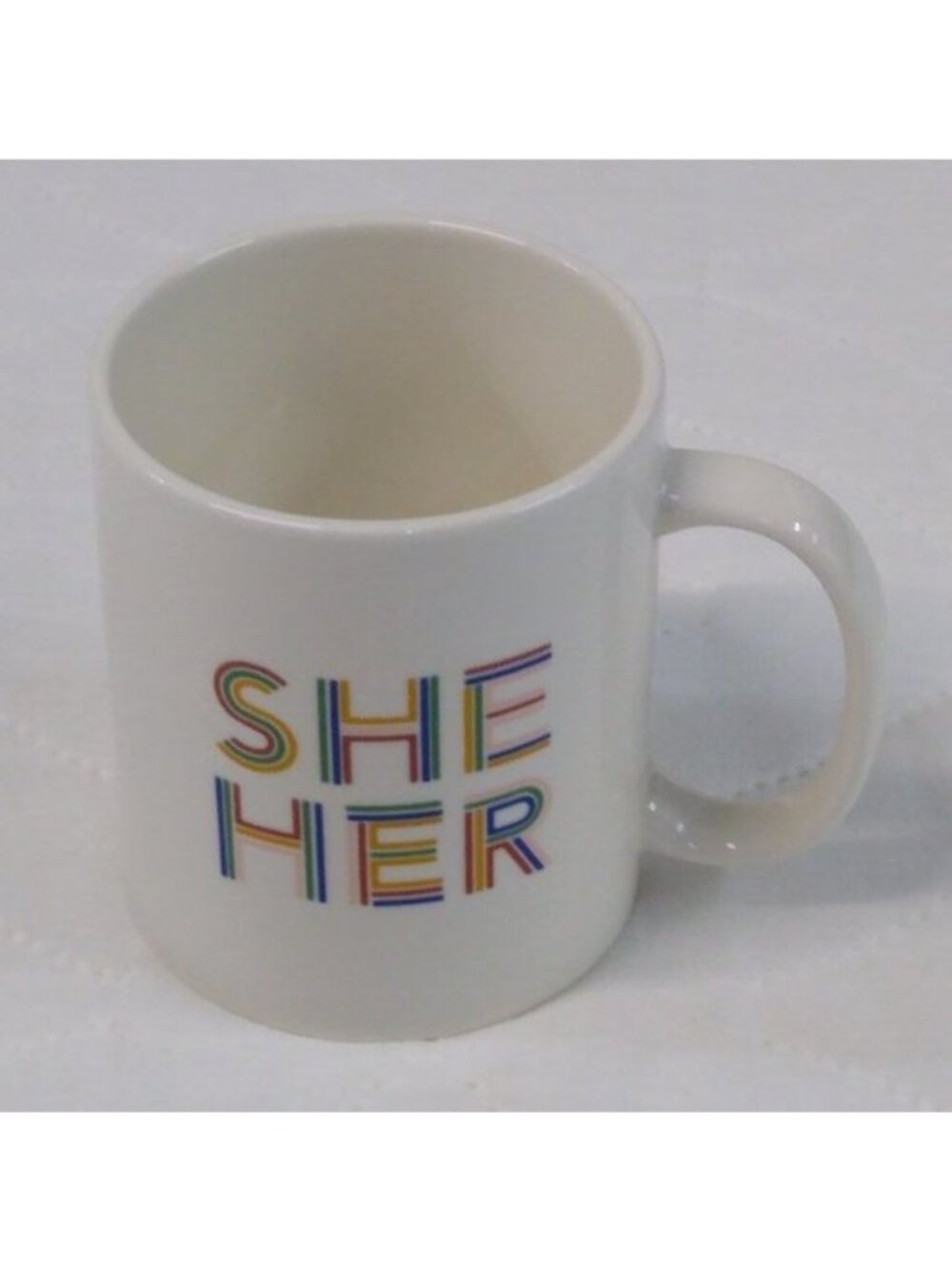 SHE HER Pronouns Friendly Room Essentials Stoneware Coffee Mug Tea Cup  NWT
